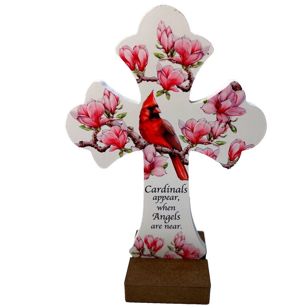 Napco Cardinal Memorial Standing Wood Cross Cardinal Appear When Angels Are Near